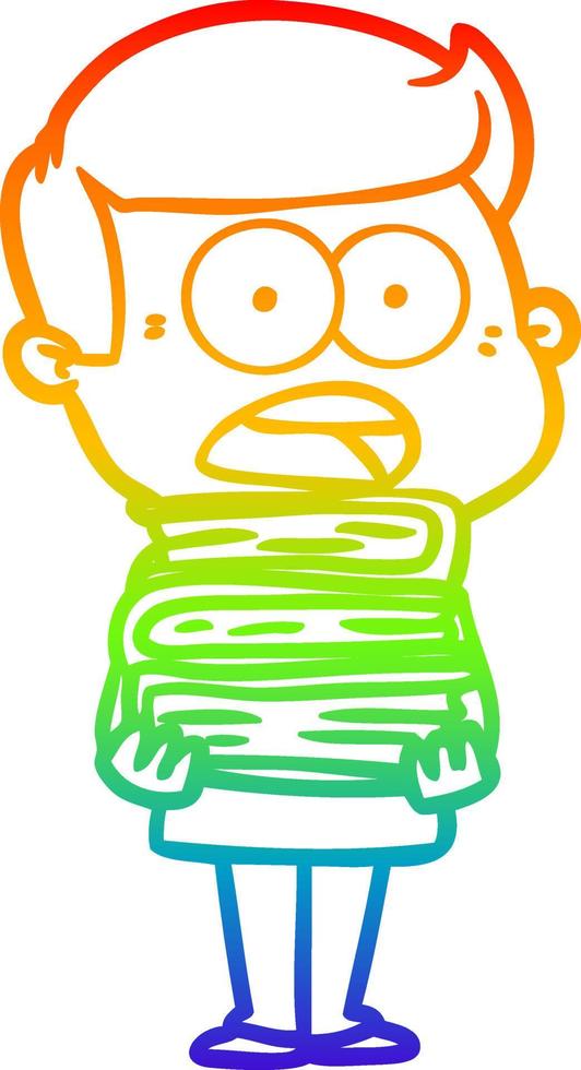 rainbow gradient line drawing cartoon shocked man vector