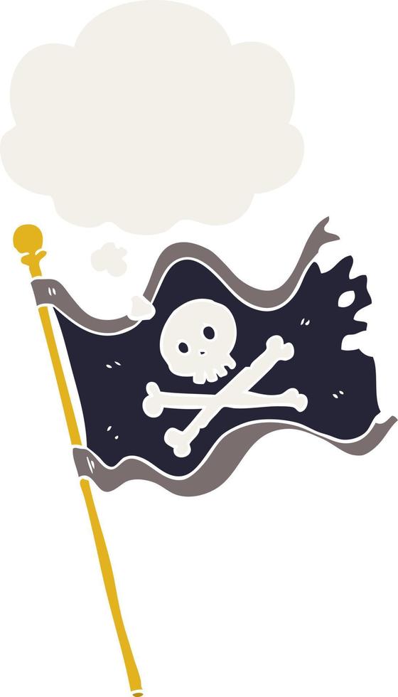 cartoon pirate flag and thought bubble in retro style vector