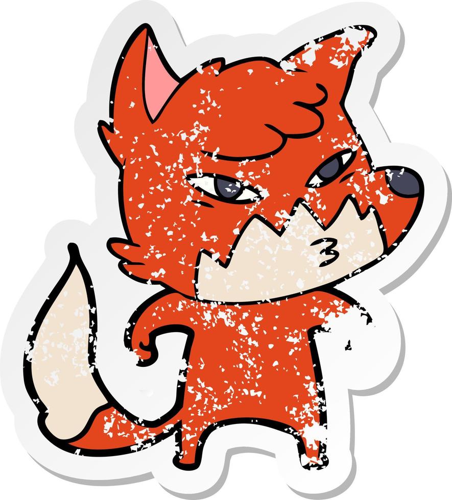 distressed sticker of a clever cartoon fox vector