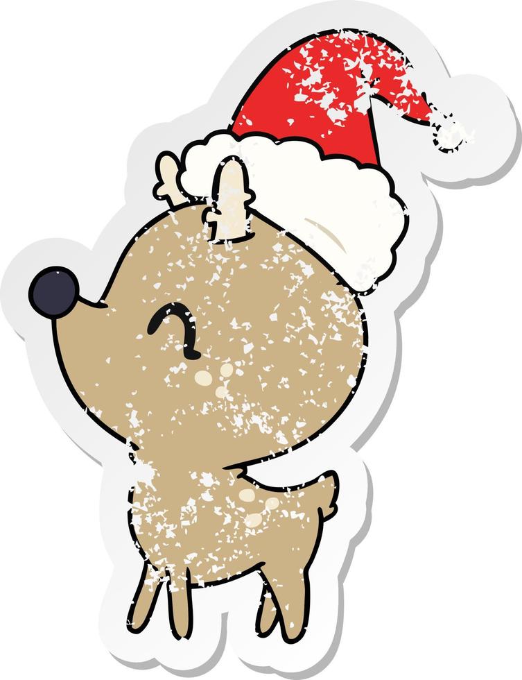 christmas distressed sticker cartoon of kawaii deer vector