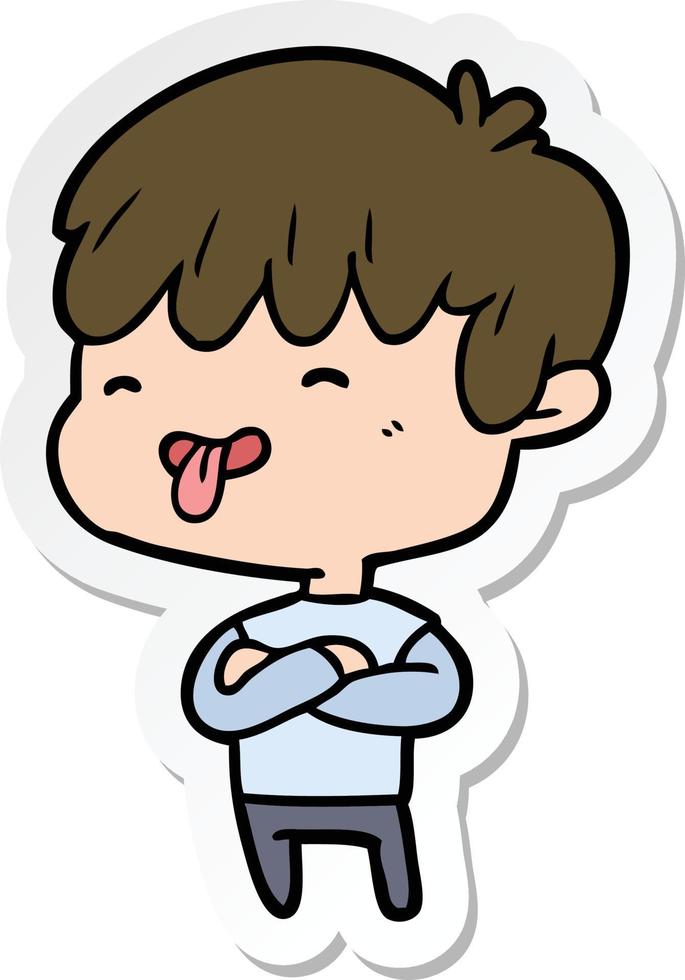 sticker of a cartoon boy sticking out tongue vector