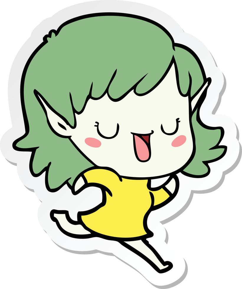 sticker of a cartoon elf girl vector