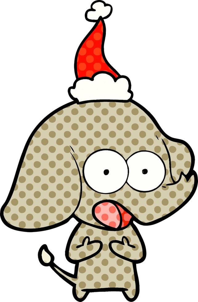 cute comic book style illustration of a elephant wearing santa hat vector