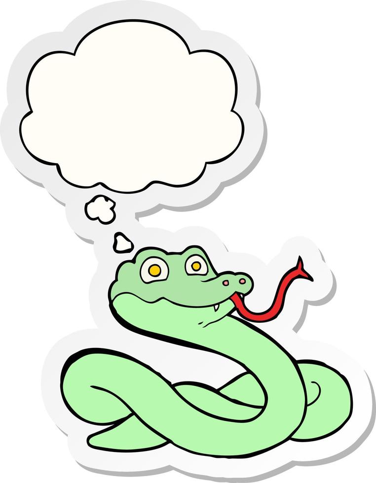 serpiente de dibujos animados y burbuja de pensamiento como pegatina impresa vector