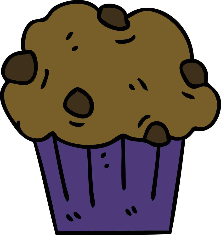 peculiar pastel de muffin de chocolate de dibujos animados dibujados a mano vector