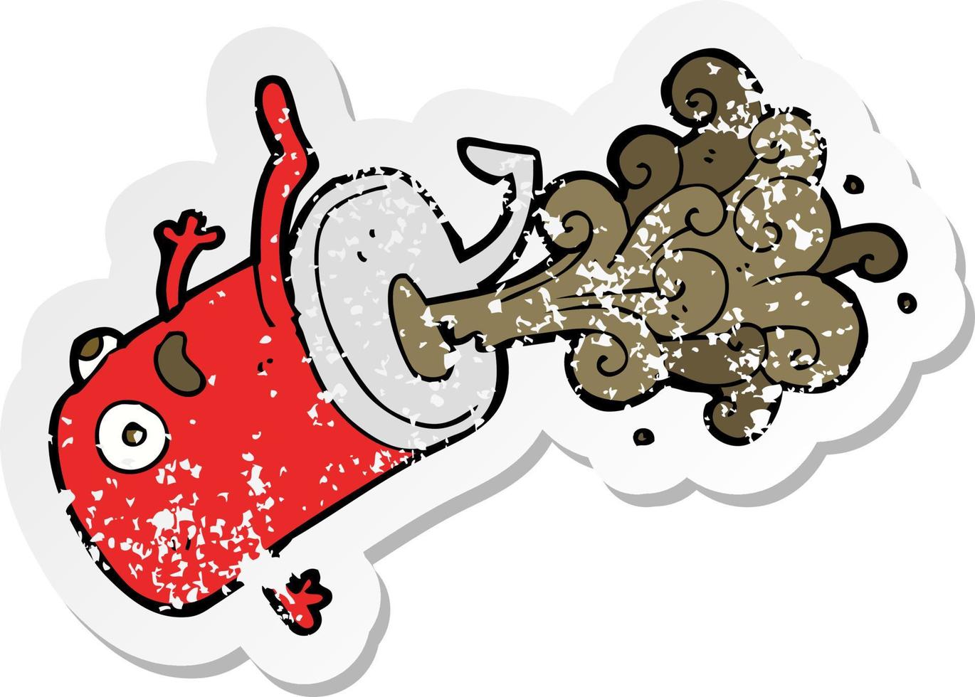 retro distressed sticker of a cartoon old drinks can vector