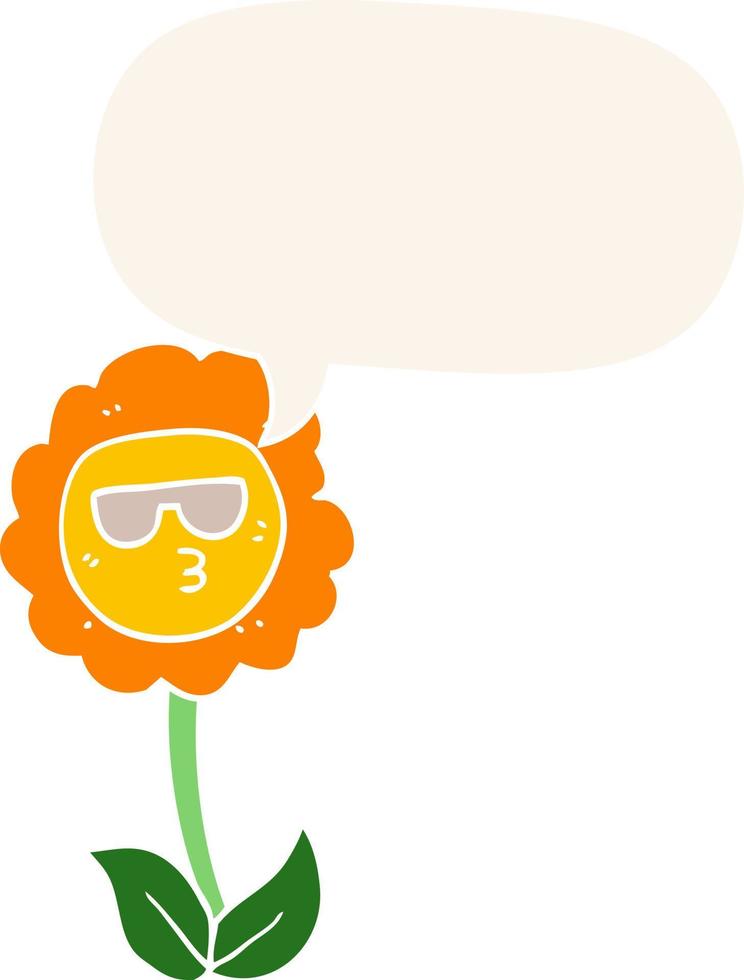 caricatura, flor, y, burbuja del discurso, en, estilo retro vector