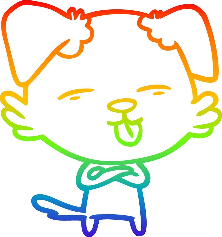 rainbow gradient line drawing cartoon dog sticking out tongue vector