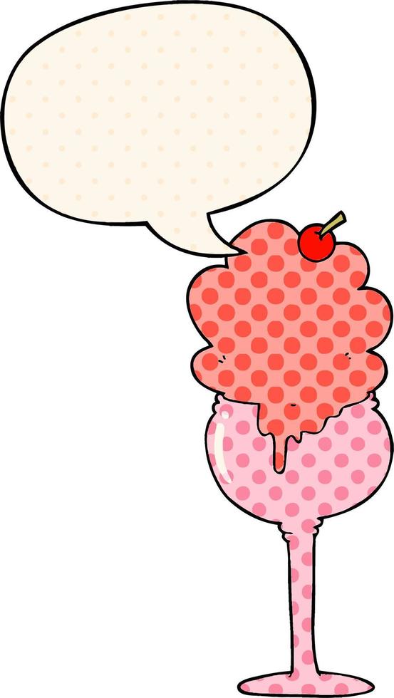 cartoon ice cream desert and speech bubble in comic book style vector