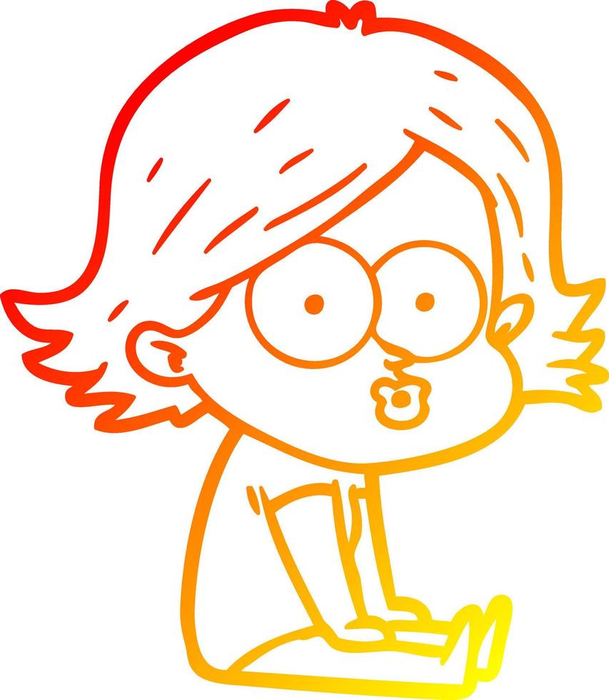 warm gradient line drawing cartoon girl pouting vector