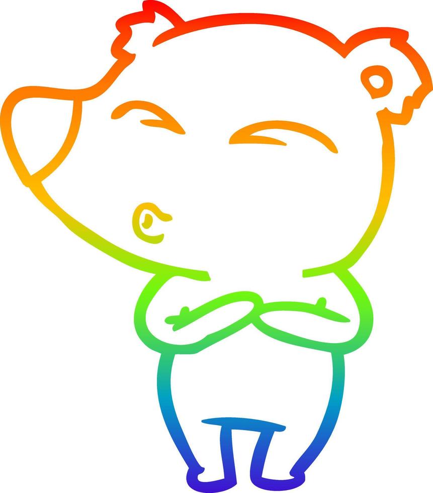 rainbow gradient line drawing cartoon whistling bear vector