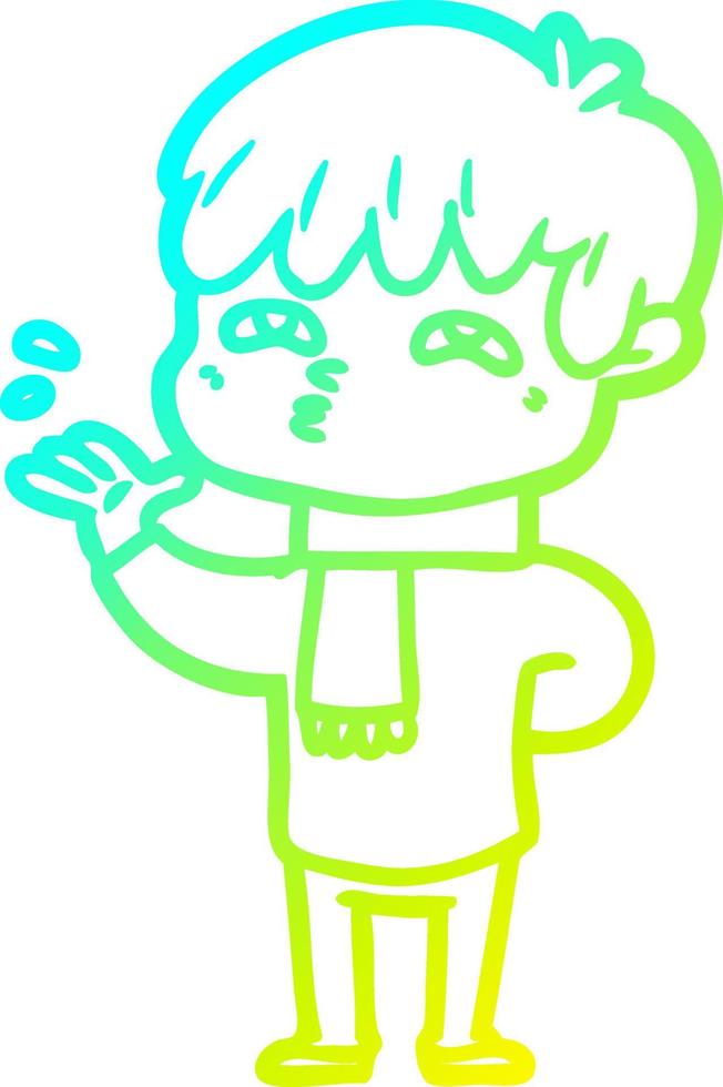 cold gradient line drawing cartoon curious man vector