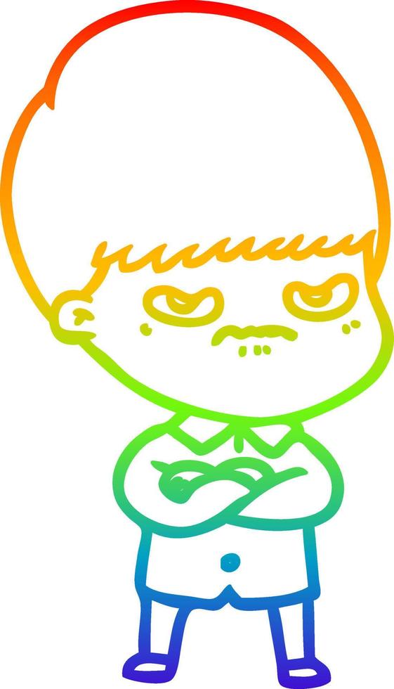 rainbow gradient line drawing annoyed cartoon boy vector