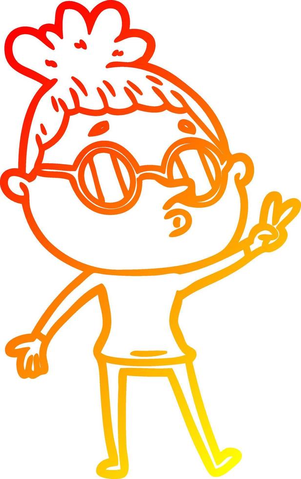 warm gradient line drawing cartoon woman wearing glasses vector