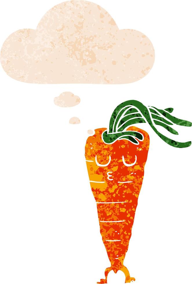 cartoon carrot and thought bubble in retro textured style vector