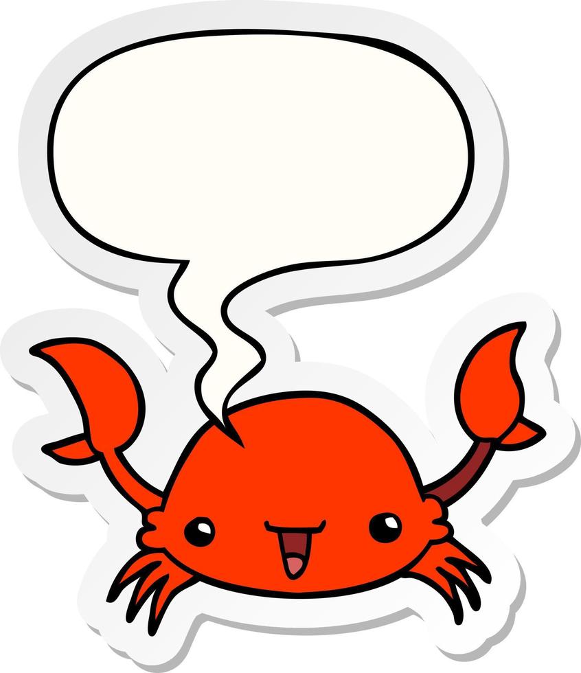 cartoon crab and speech bubble sticker vector