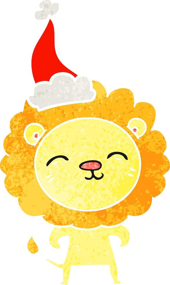 retro cartoon of a lion wearing santa hat vector