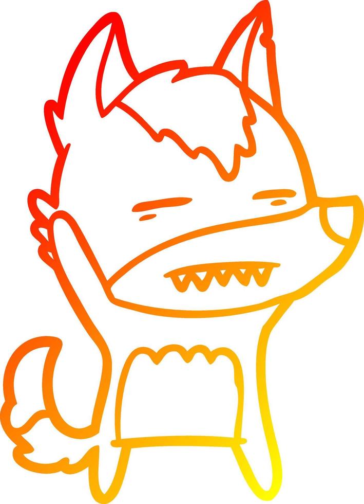 warm gradient line drawing cartoon wolf waving showing teeth vector