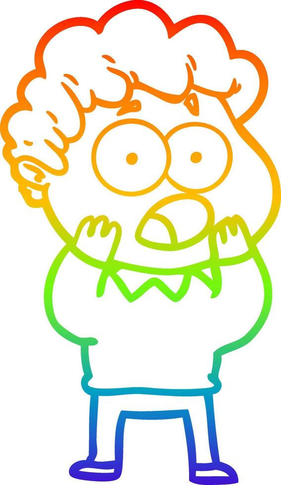 rainbow gradient line drawing cartoon man gasping in surprise vector