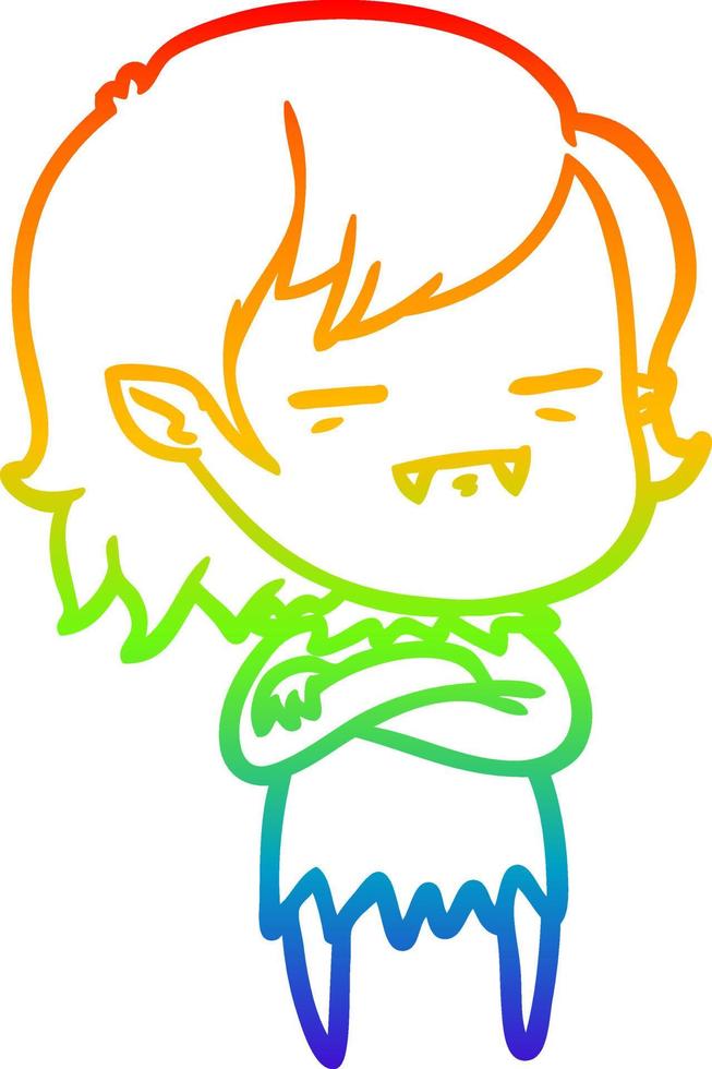 rainbow gradient line drawing cartoon undead vampire girl vector