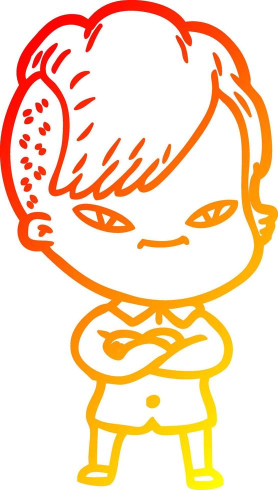 warm gradient line drawing cute cartoon girl with hipster haircut vector