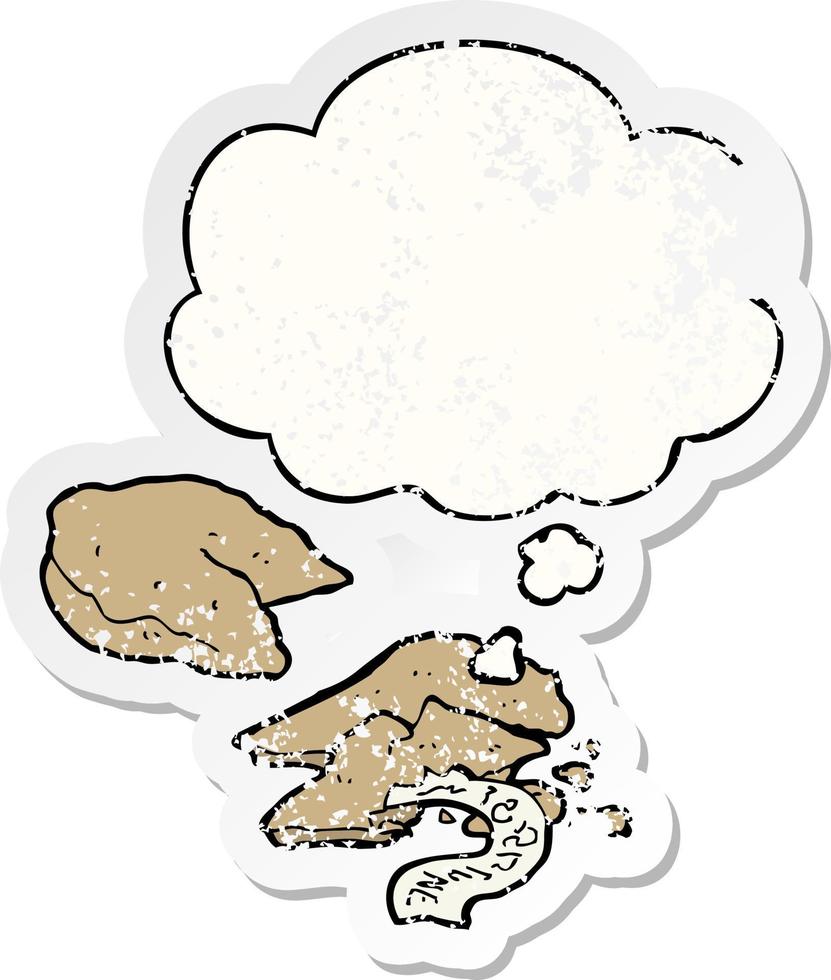 cartoon fortune cookies and thought bubble as a distressed worn sticker vector