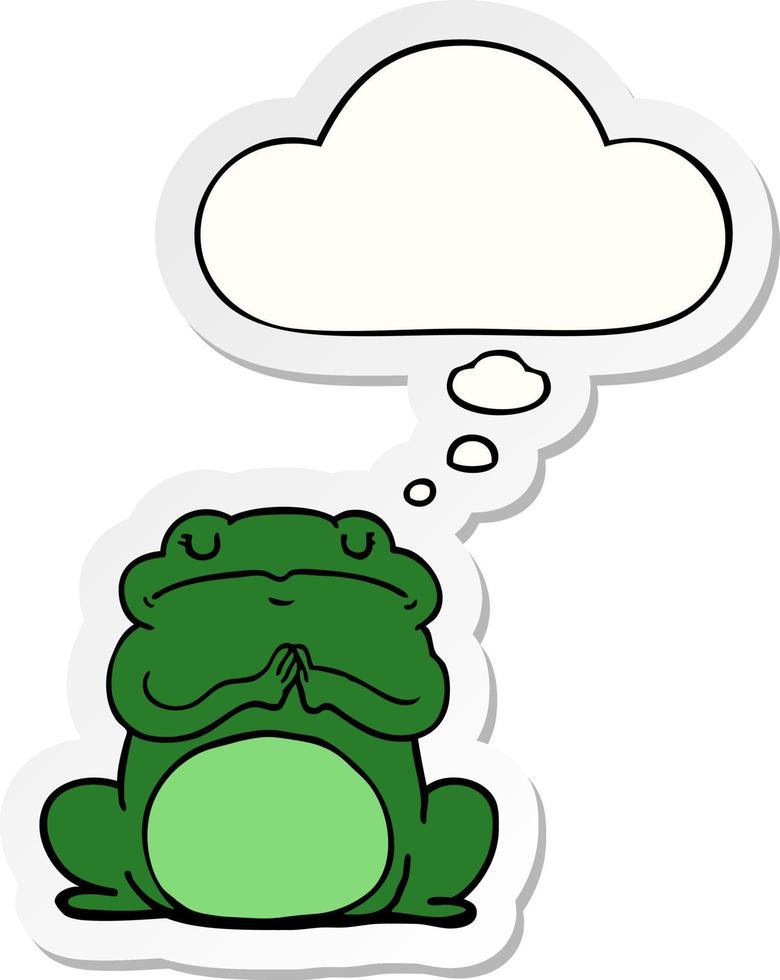 cartoon arrogant frog and thought bubble as a printed sticker vector
