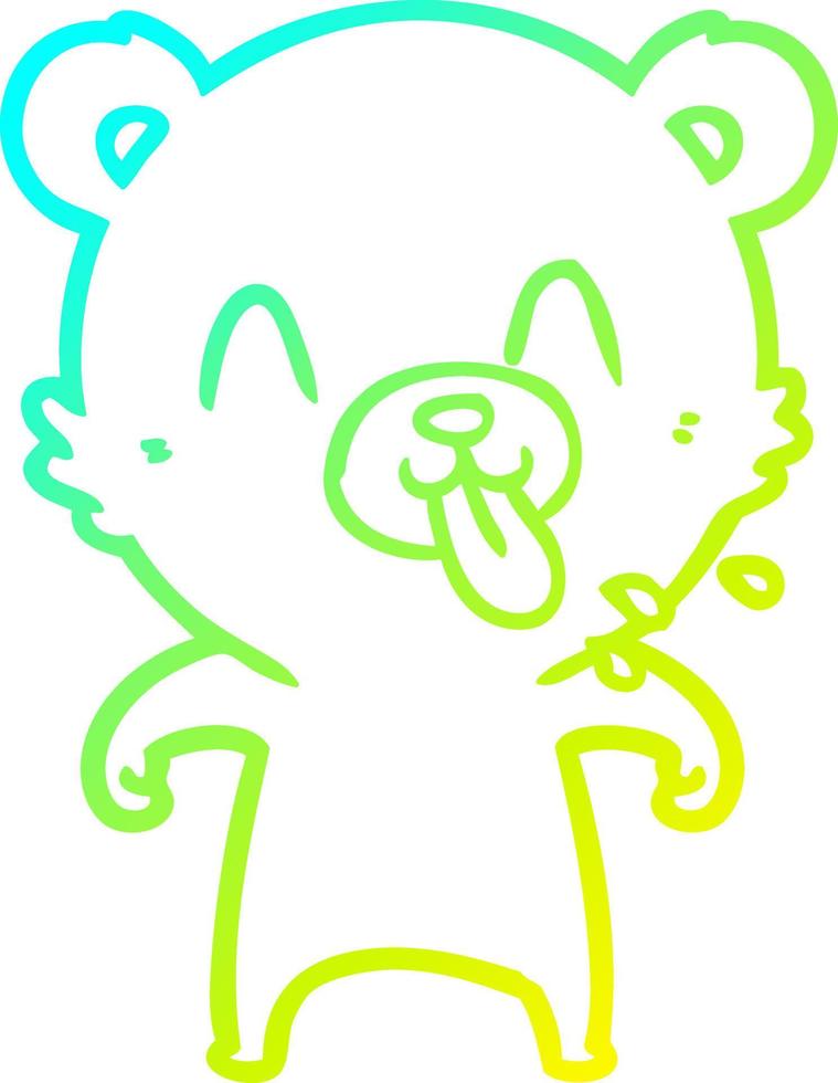 cold gradient line drawing rude cartoon polar bear sticking out tongue vector