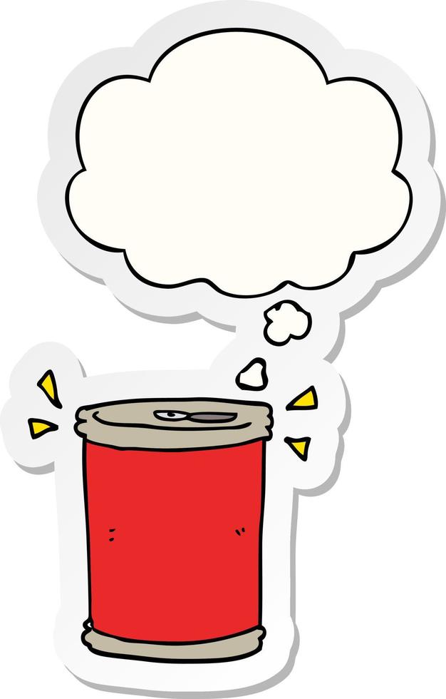 cartoon soda can and thought bubble as a printed sticker vector