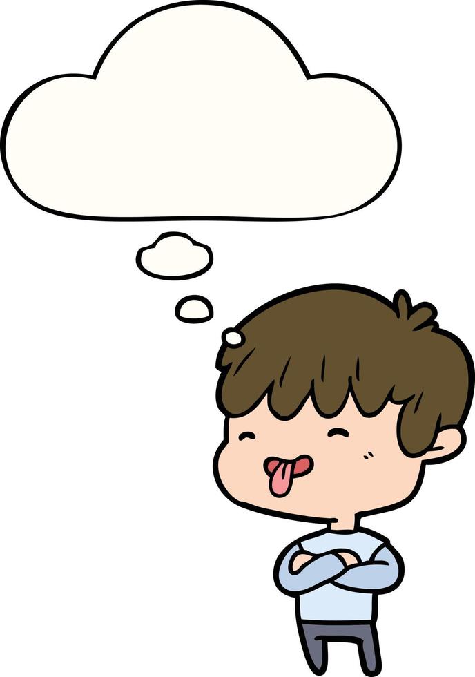 cartoon boy sticking out tongue and thought bubble vector