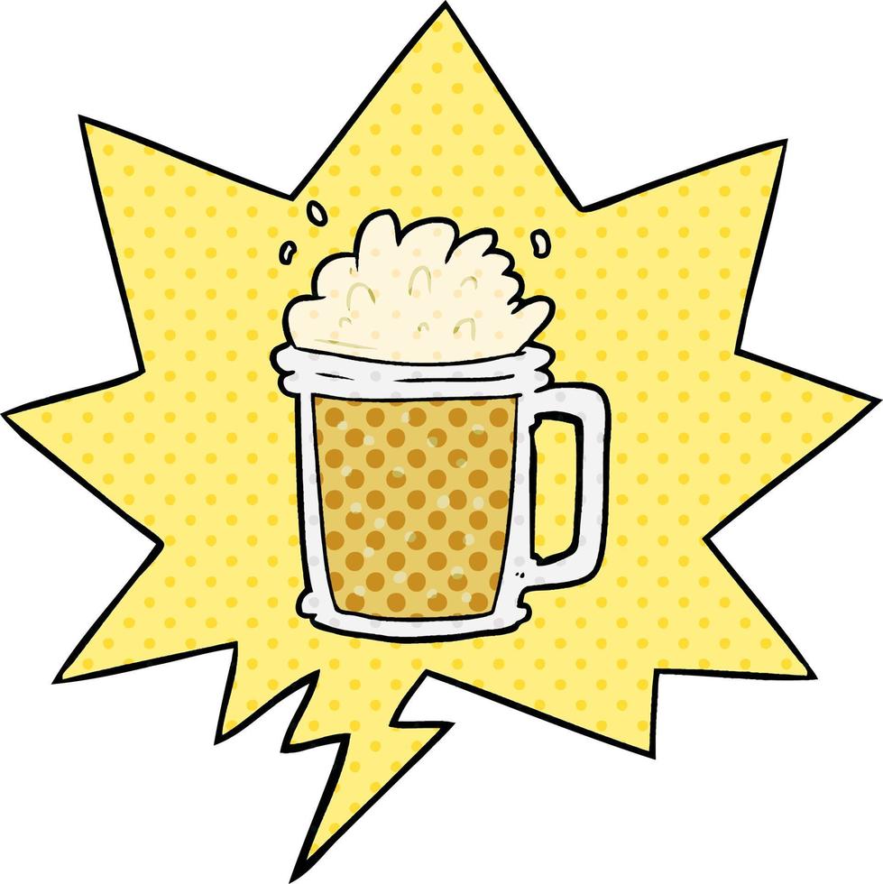 cartoon pint of ale and speech bubble in comic book style vector