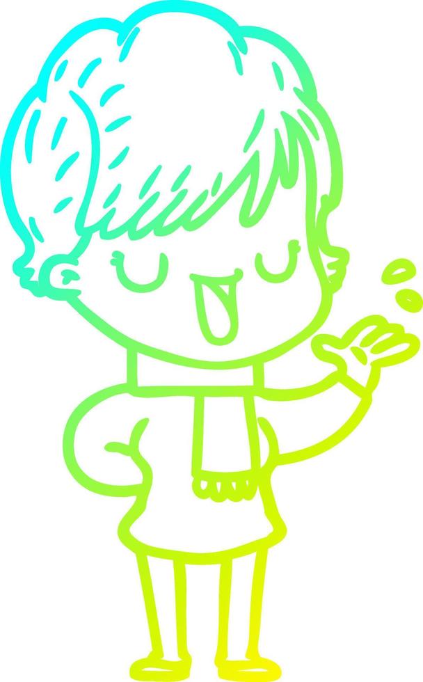 cold gradient line drawing cartoon woman talking vector