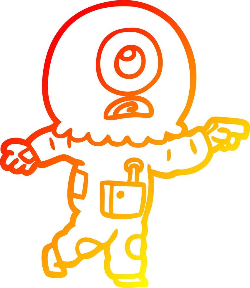 warm gradient line drawing cartoon cyclops alien spaceman pointing vector