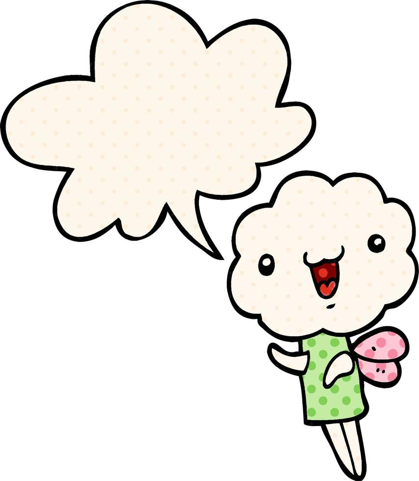 cute cartoon cloud head creature and speech bubble in comic book style vector