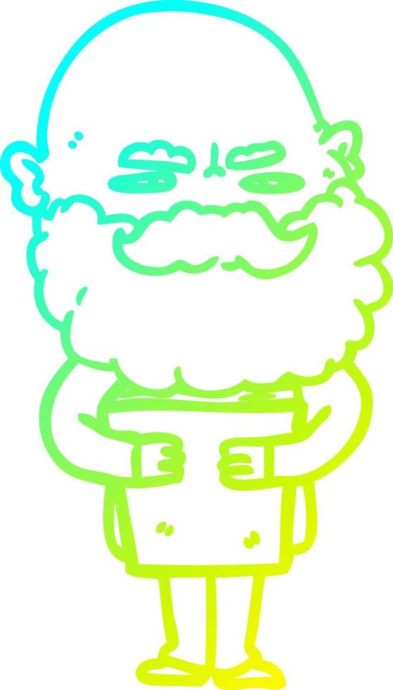 hombre de dibujos animados de dibujo de línea de gradiente frío con barba frunciendo el ceño vector