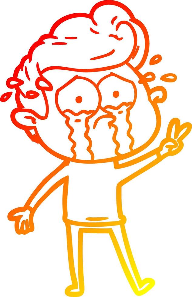 warm gradient line drawing cartoon crying man vector