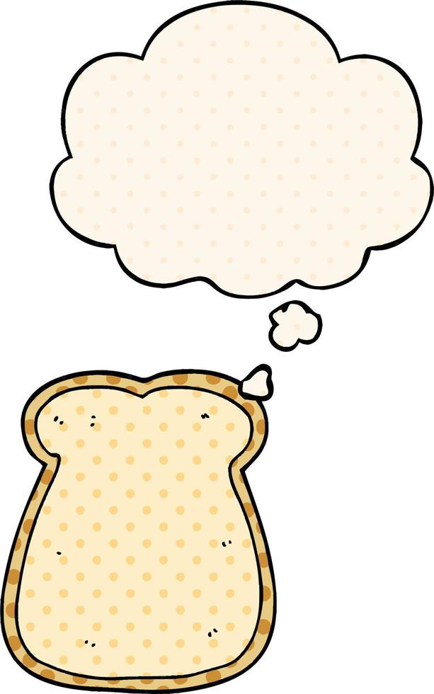 cartoon slice of bread and thought bubble in comic book style vector