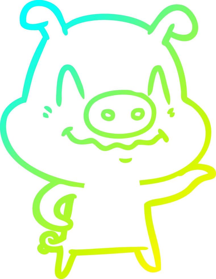 cold gradient line drawing nervous cartoon pig vector