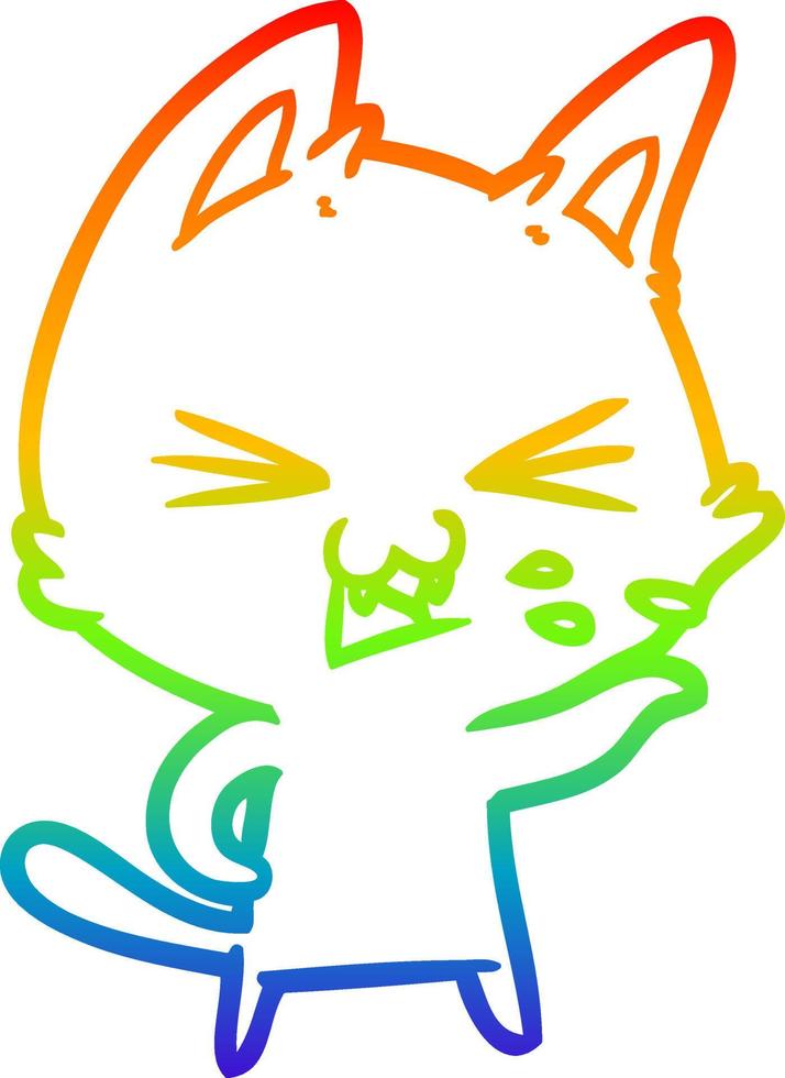 rainbow gradient line drawing cartoon cat hissing vector