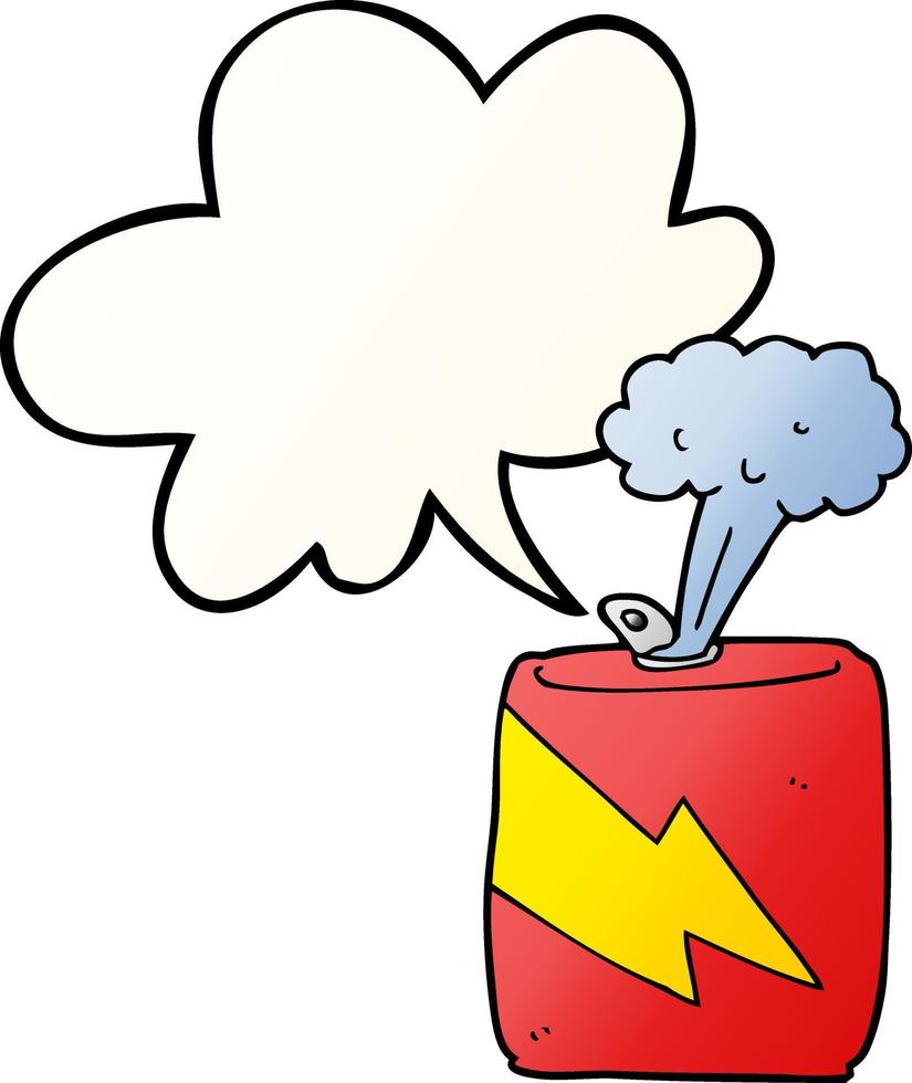 cartoon soda can and speech bubble in smooth gradient style vector