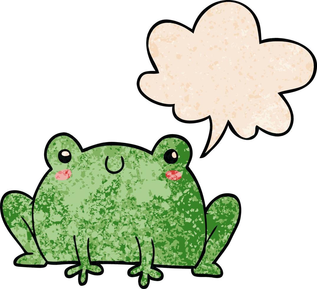 cartoon frog and speech bubble in retro texture style vector