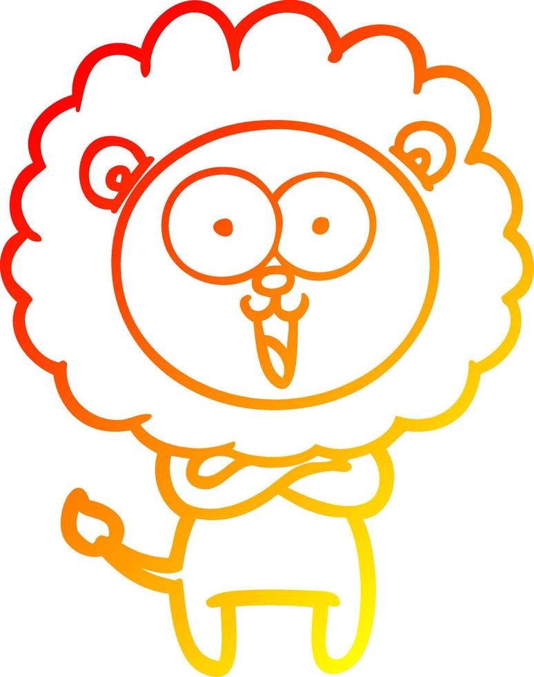 warm gradient line drawing happy cartoon lion vector