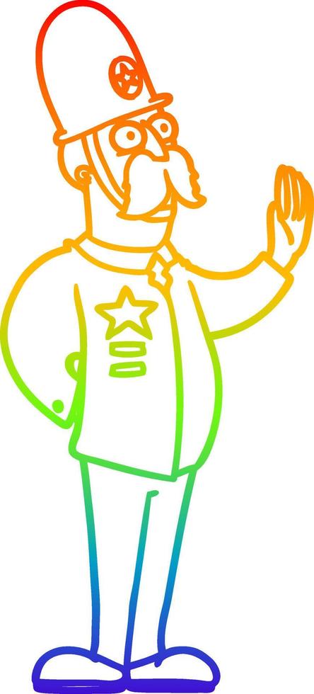 rainbow gradient line drawing cartoon policeman making stop gesture vector