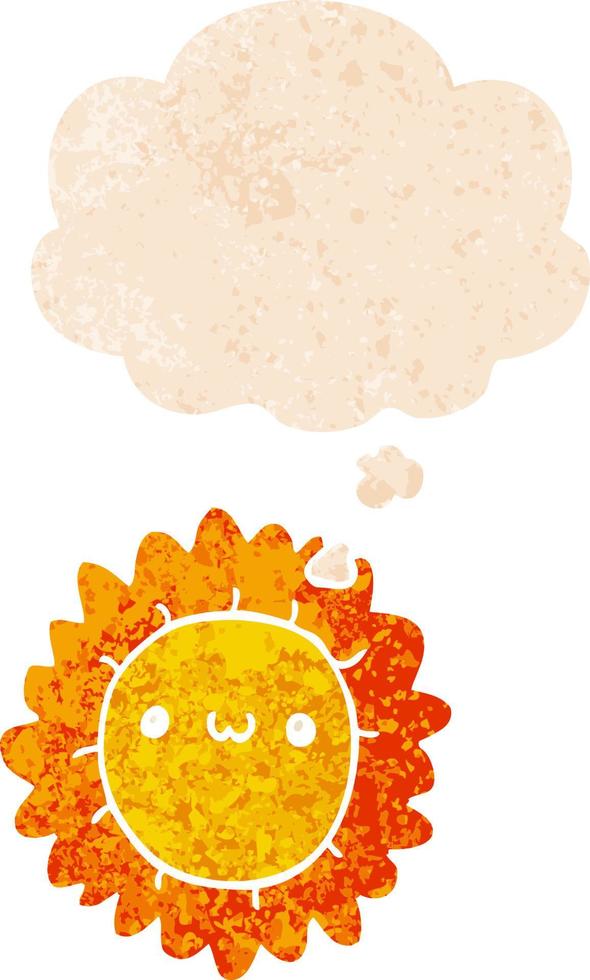 cartoon flower and thought bubble in retro textured style vector
