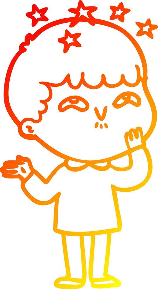warm gradient line drawing cartoon amazed boy vector