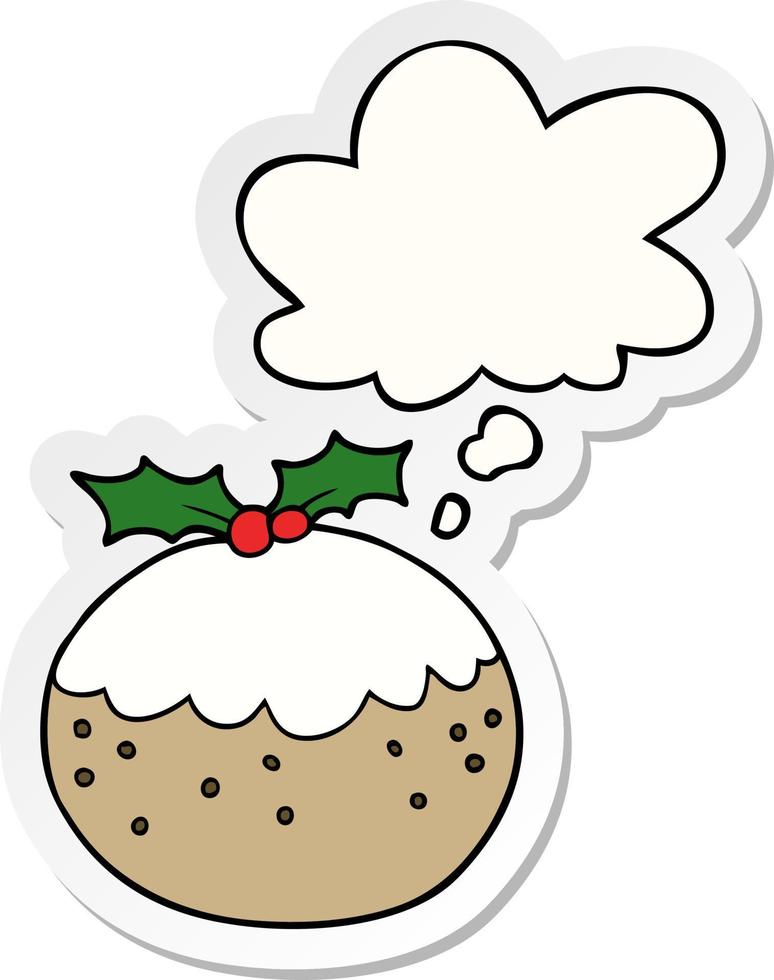 cartoon christmas pudding and thought bubble as a printed sticker vector