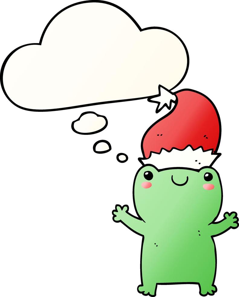 cute christmas frog and thought bubble in smooth gradient style vector