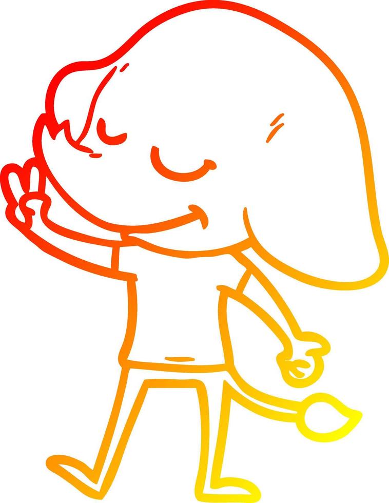 warm gradient line drawing cartoon smiling elephant vector