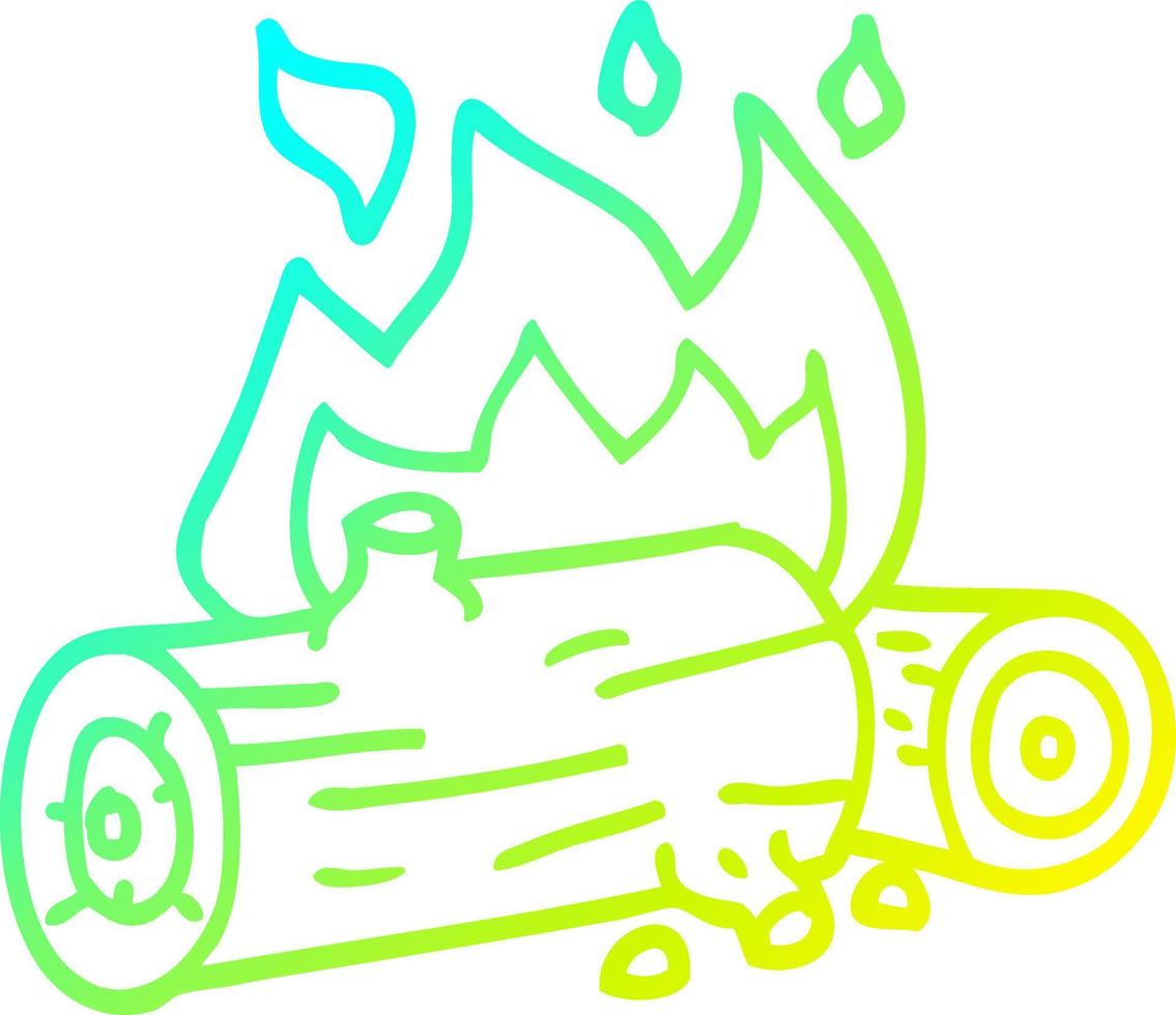 cold gradient line drawing cartoon burning logs vector