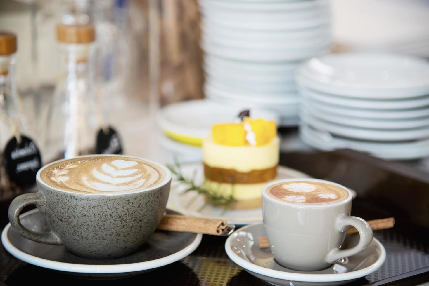 Beautiful fresh relax morning coffee cup set - Coffee set background concept photo